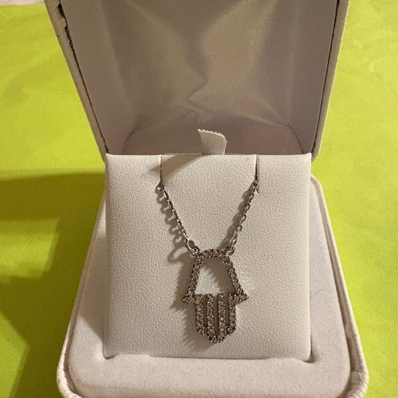 🤲💎🤲 HAMSA STERLING SILVER DIAMOND NECKLACE 🤲 💎🤲 NWT 🤲💎🤲 - Picture 1 of 16